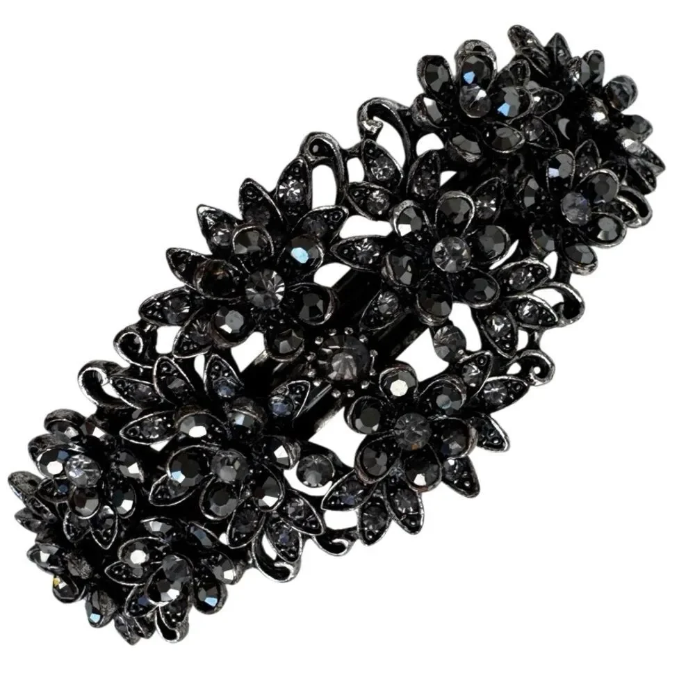 FLOWER AND PETAL RHINESTONE AND METAL BARRETTE HAIR JEWELRY